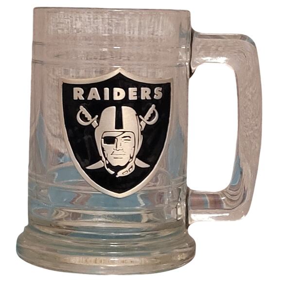 NFL Oakland Raiders Beer Mug With Pewter Logo Pre-owned Glass Football - Picture 1 of 5